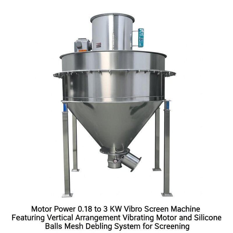 Daya motor 0,18 sampai 3 KW Mesin Vibro Screen Featuring Vertical Arrangement Vibrating Motor and Silicone Balls Mesh Debling System for Screening